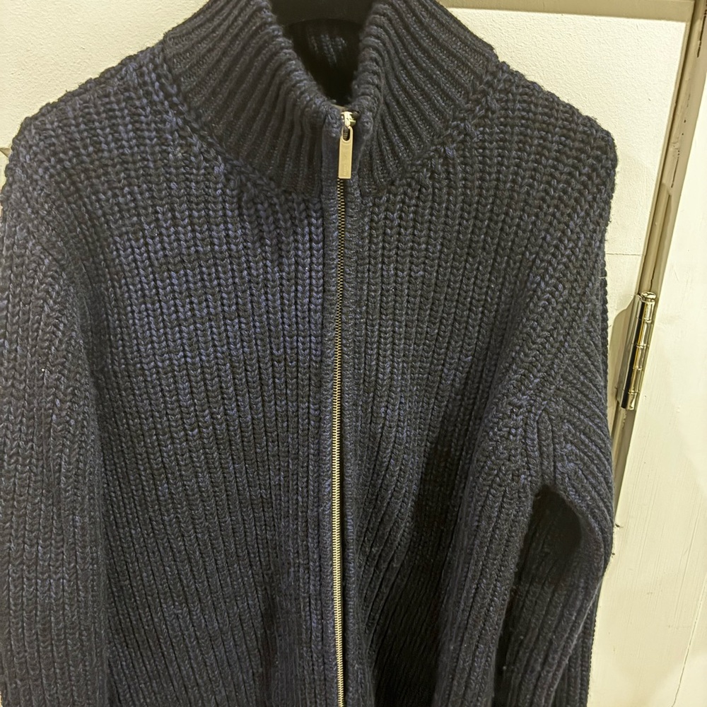 Ferragamo Chunky Knit Zip Sweater Navy Size Small Luxury $1390 Retail